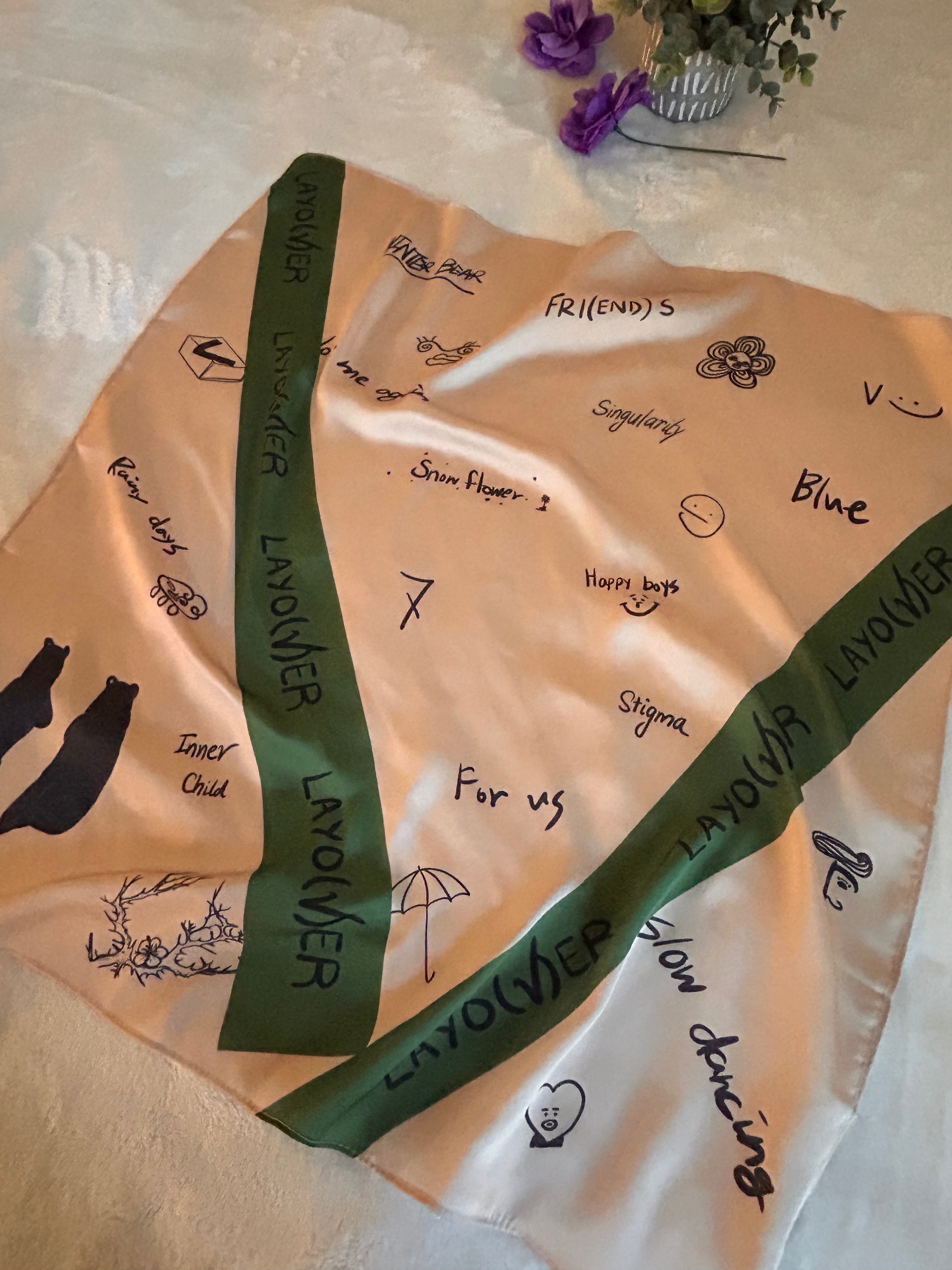 Taehyung Layover-inspired Tan and Green Satin Bandana