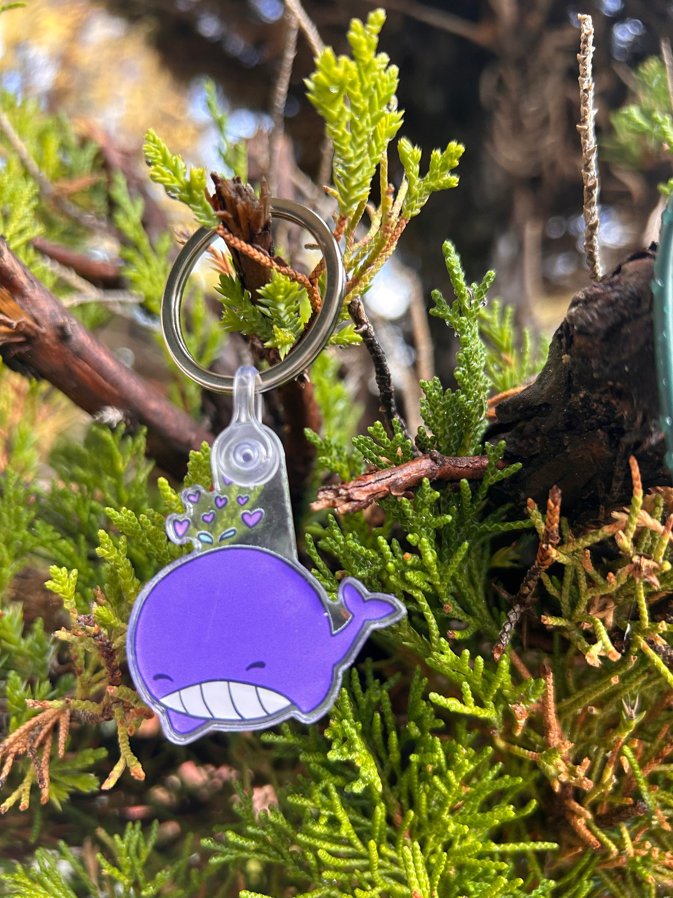 Purple whale acrylic keychain