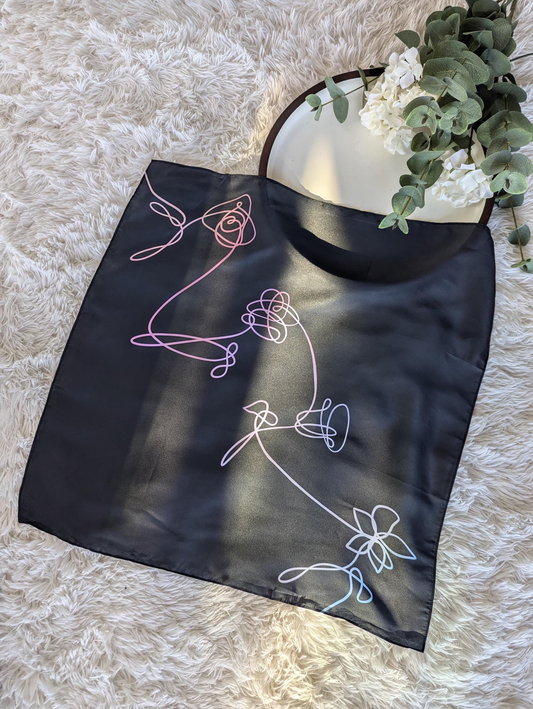 BTS Love Yourself Inspired Black Satin Scarf
