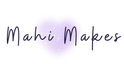 Brand name 'Mahi Makes' with a purple watercolor heart on a white background